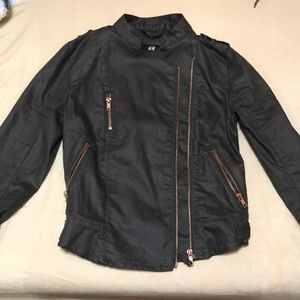 H&M Dark Green Cropped Fitted Moto Jacket